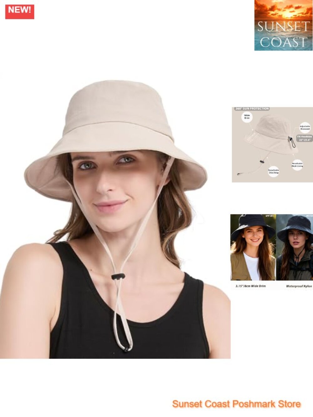 Waterproof Wide Brim Bucket Hat UPF 50+ Packable Boonie Sun Hat Hiking Fishing